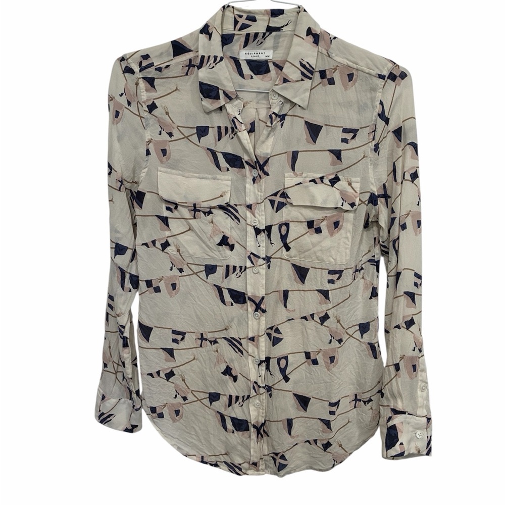 Equipment 100% silk shirt nautical flag print sz M